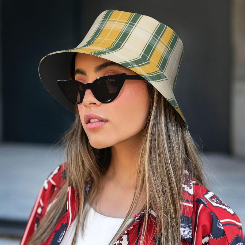 GTEVUTS Vintage Plaid Bucket Hat for Men Women Unisex,Vintage Print Fisherman Cap Summer Travel Beach Sun Hats for Outdoor Headwear - Image 5